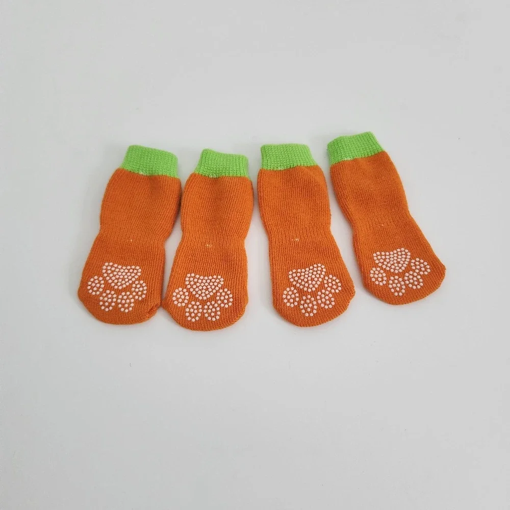 Orange Pumpkin Halloween Jack-O-Lantern Non-Slip‎ Pet Socks 4pc Set